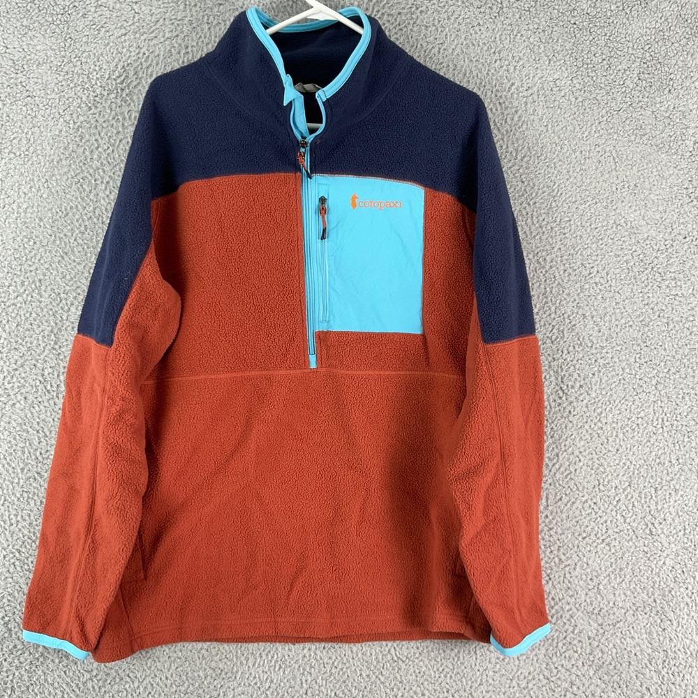 Cotopaxi Teca Fleece Pullover Mens XL Rust Navy Blue Quarter Zip Jacket